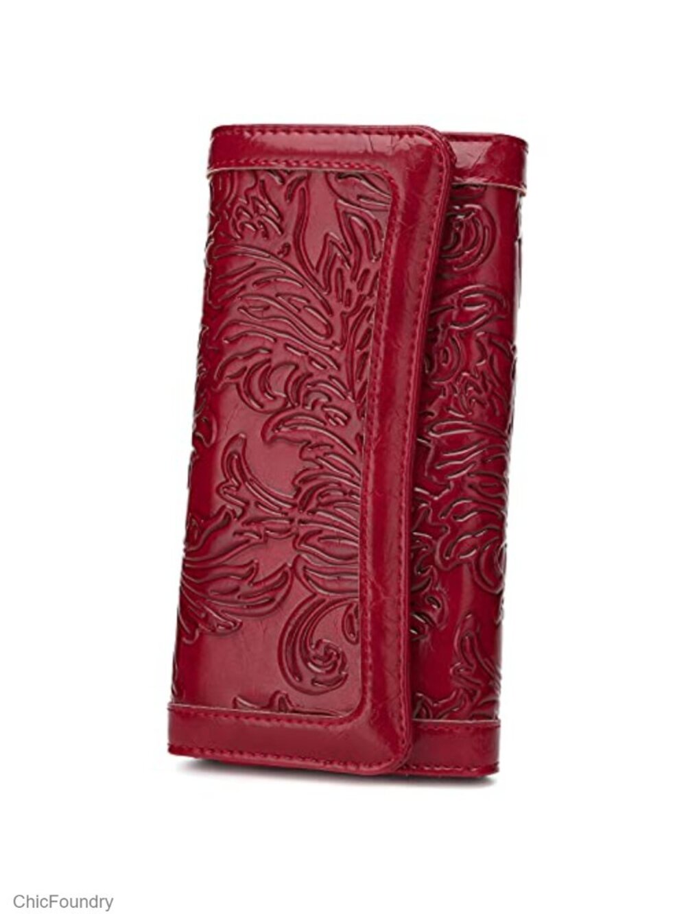 PU Leather RFID Blocking Trifold Wallet Embossed Floral Clutch Card Holder